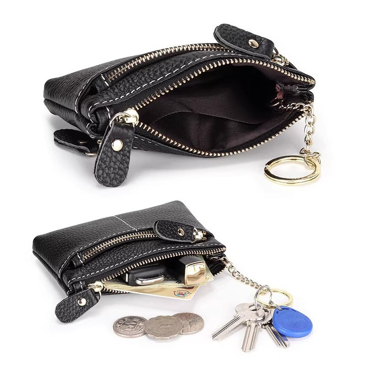 Premium Double Zip Leather Coin Pouch