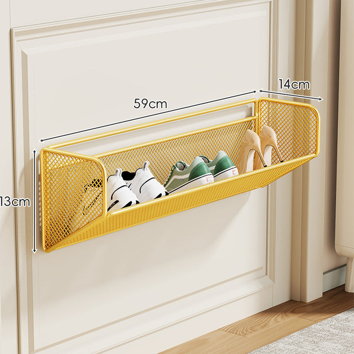 Wall-Mounted Fold-Down Mesh Shoe Shelf Organizer for Slim Entryways