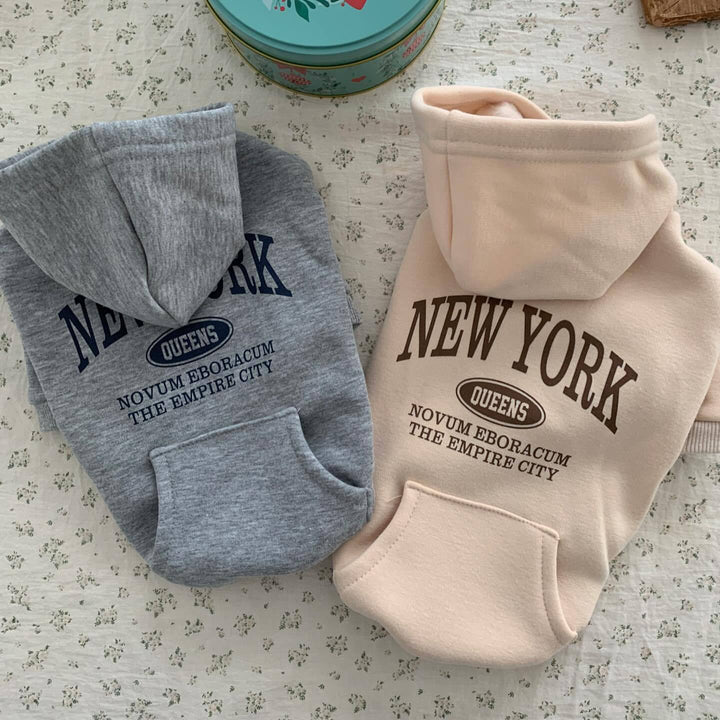 Small Dog Cotton Fleece Hoodie with Graphic New York Queens Print