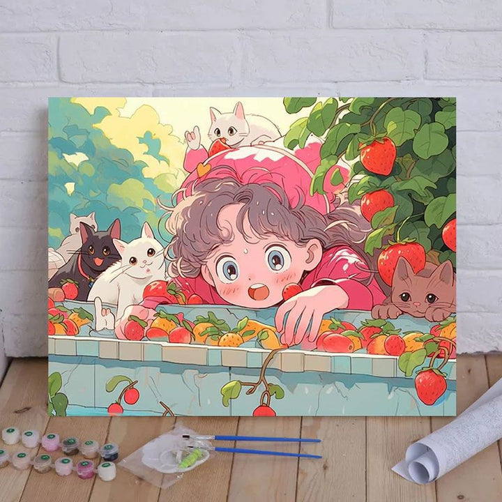 Cartoon Cat and Girl Themed Canvas Paint by Numbers Art Kit Kalsten