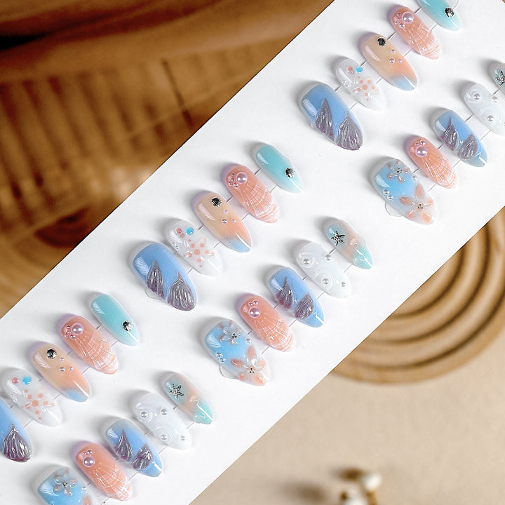 Artistic Nail Art Press-On Set with Oceanic-Inspired Designs kalsten