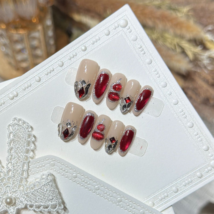 Premium Decorative Press-On Nail Set with Gemstone Accents Kalsten