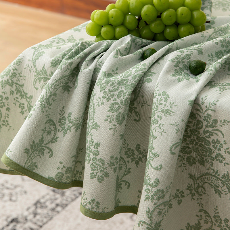 Rectangular jacquard-woven tablecloth with floral damask look and reinforced hem edge Kalsten