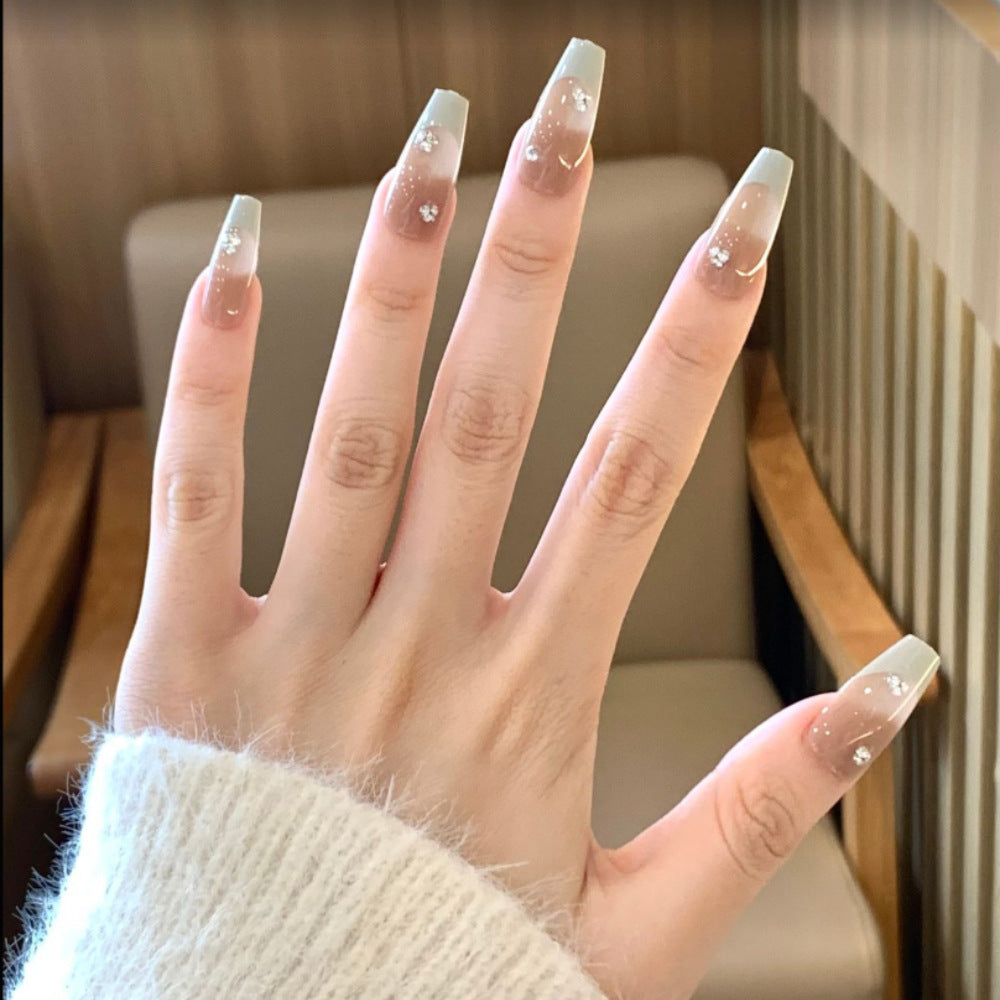 Artistic Press-On Nail Set with Floral and Gemstone Accents Kalsten