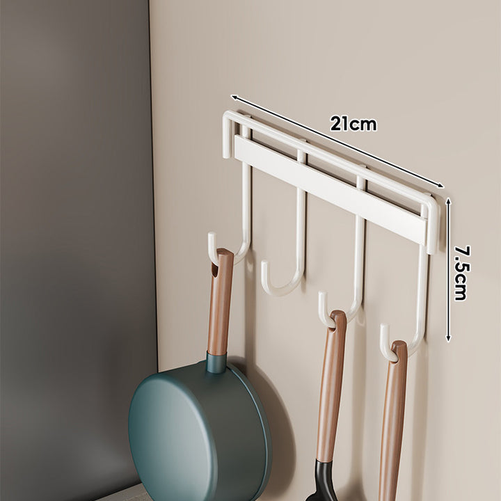 Wall-Mounted Multi-Hook Kitchen Utensil and Pan Hanger Rack