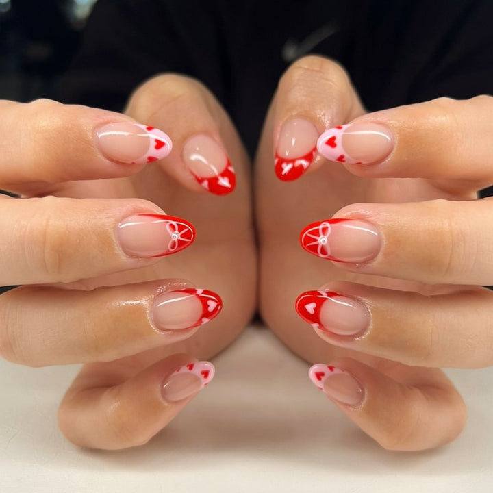 Heart-Themed French Tip Press-On Nails Kalsten
