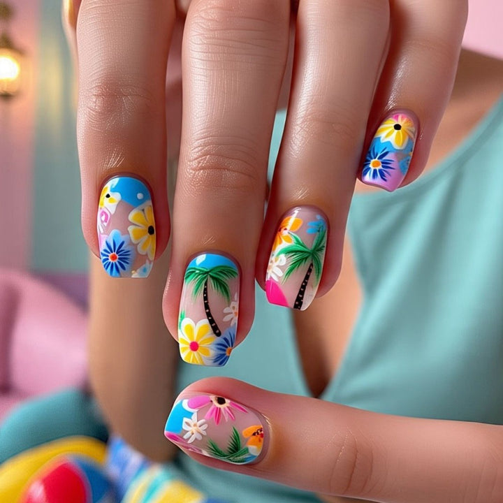 Artificial nails in tropical flower design Kalsten