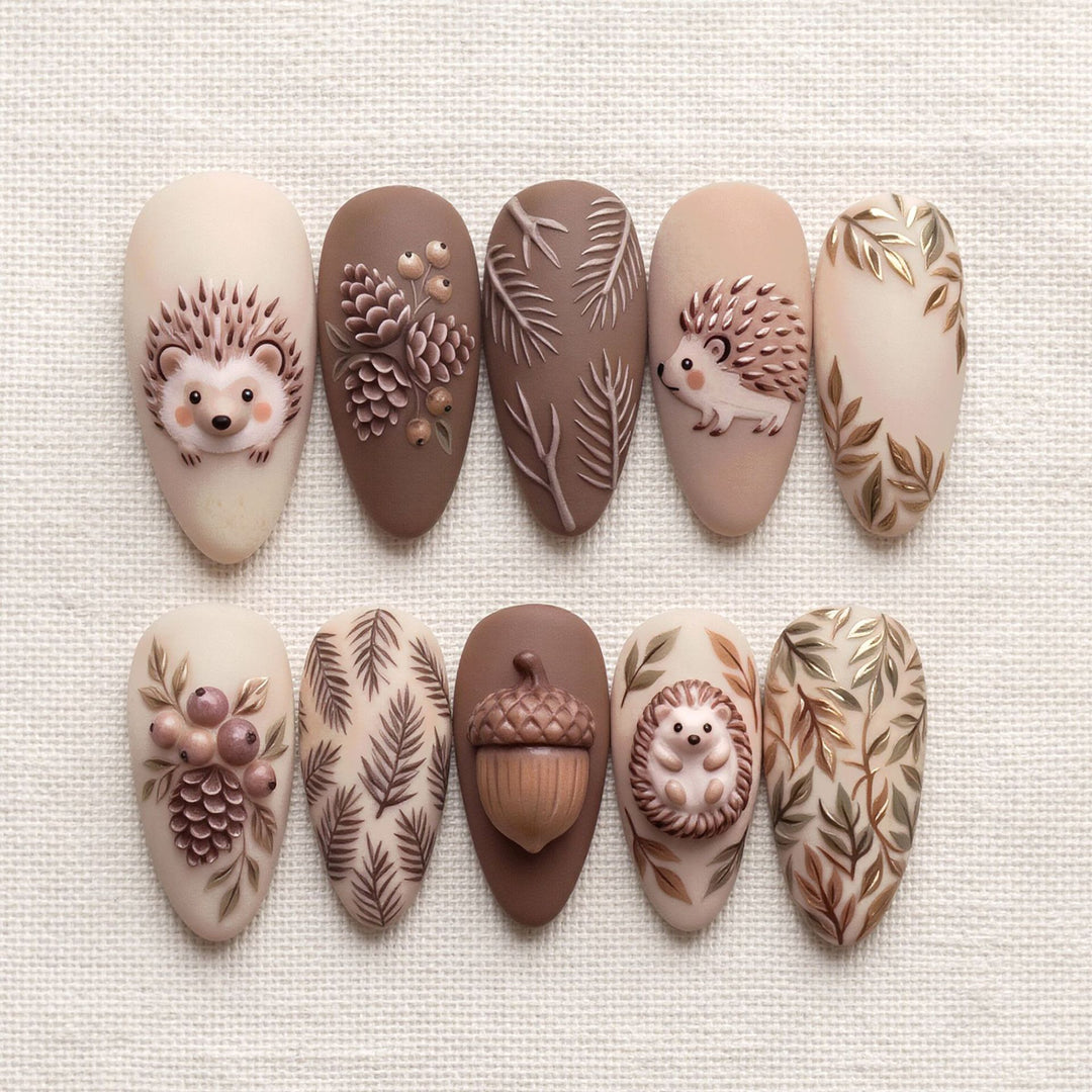 Artistic Handcrafted 3D Hedgehog Nail Art Tips Kalsten