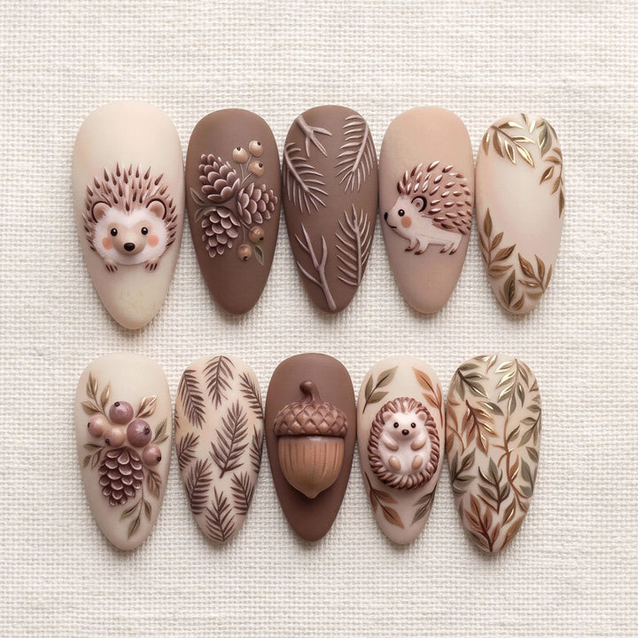 Artistic Handcrafted 3D Hedgehog Nail Art Tips Kalsten