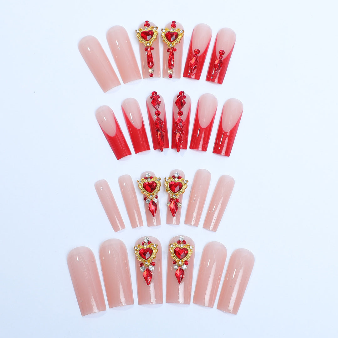 Decorative Nail Art Press-On Kit with Heart and Gem Embellishments kalsten