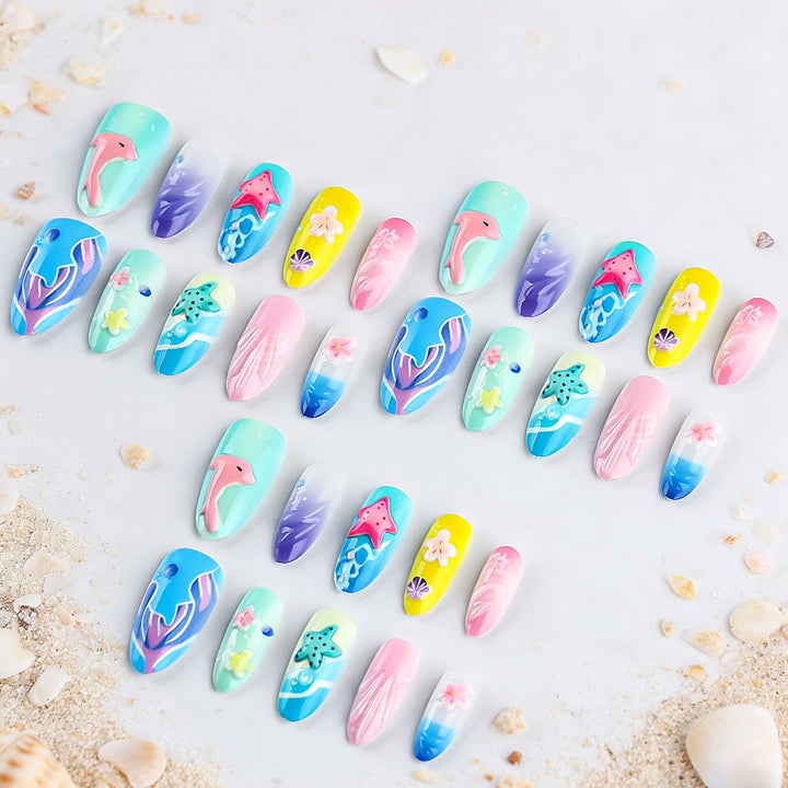 3D Seaside-Themed Press-On Nail Art Kalsten