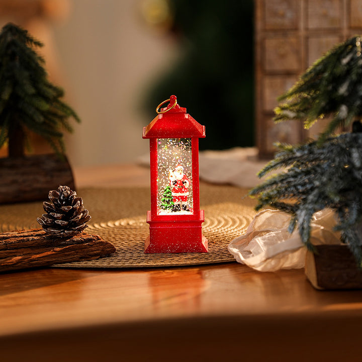 Illuminated Christmas lantern with glittering snowman scene Kalsten