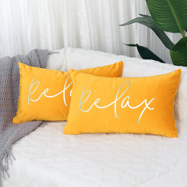 Rectangular Embroidered Slogan Throw Pillow Cover with Metallic Script Accent