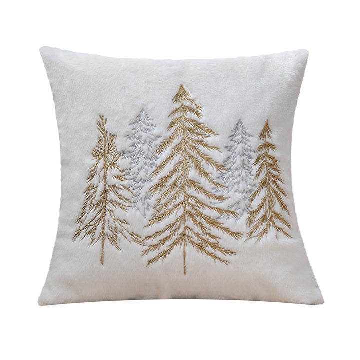 Square decorative cushion cover made of faux fur with embroidered Christmas tree motif Kalsten