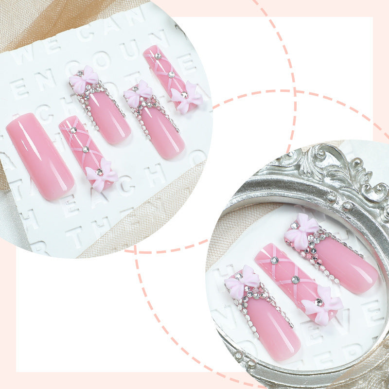 Artificial nail set with romantic bow and glitter accents Kalsten