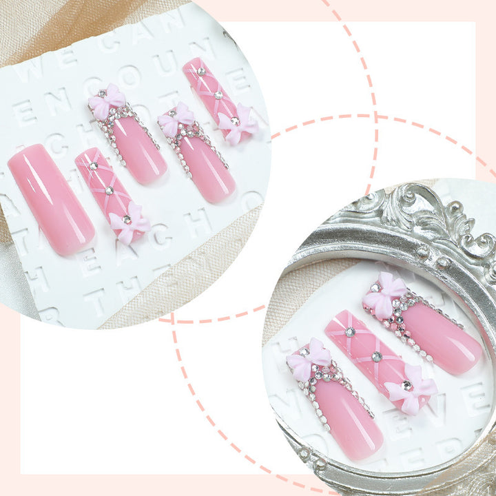Artificial nail set with romantic bow and glitter accents Kalsten