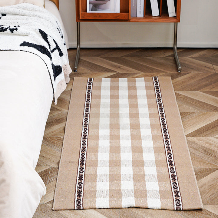 Flat-woven runner rug with check pattern and decorative border stripe Kalsten