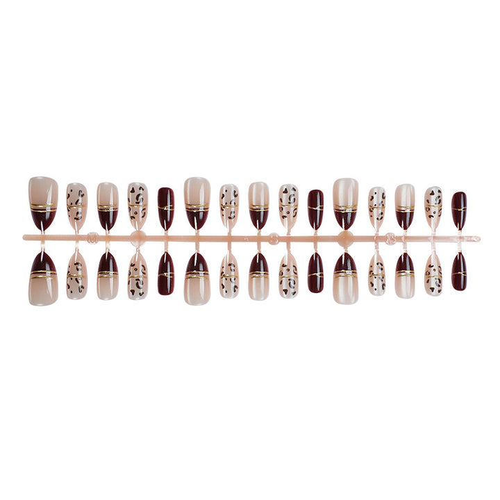 Elegant Press-On Nail Set with Geometric and Metallic Designs