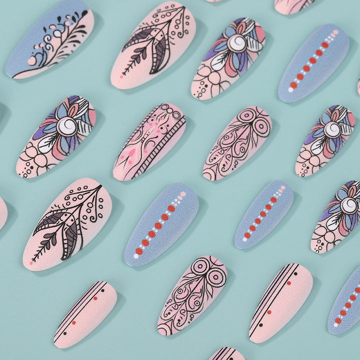 Creative Nail Art Set with Hand-Drawn Patterns Kalsten