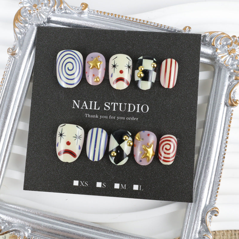 Artifical nail set with creative clown and star motifs Kalsten