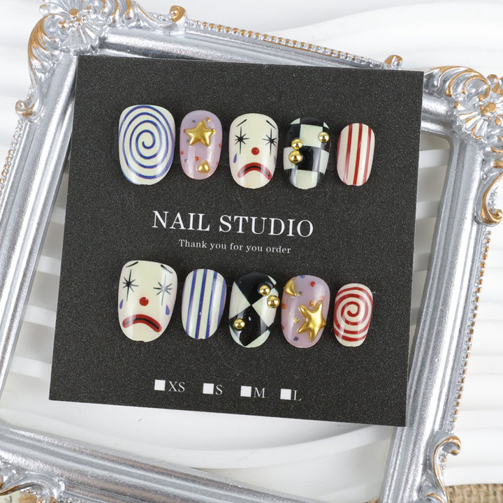 Artifical nail set with creative clown and star motifs Kalsten