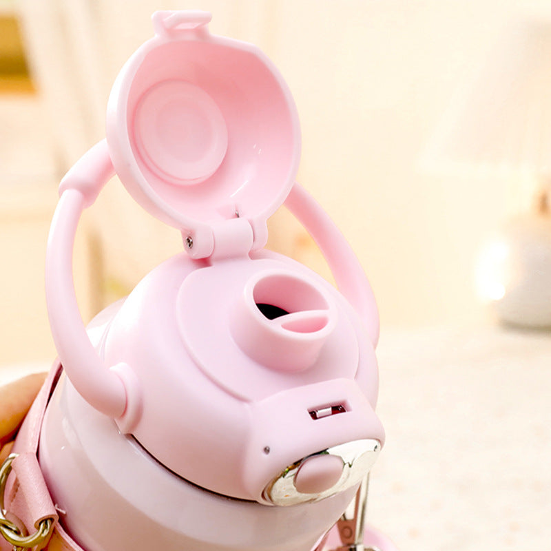 Insulated drinking bottle with cute animal design and practical carrying strap Kalsten