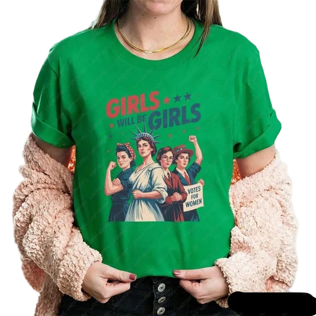 Women's nan vintage-inspired feminist graphic t-shirt with suffragette illustration Kalsten