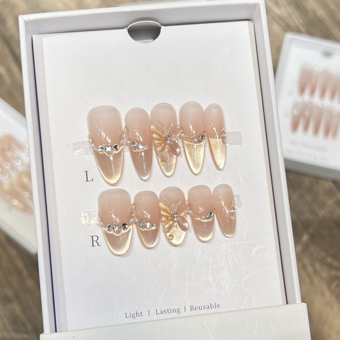 Elegant Butterfly-Accent Press-On Nail Set Kalsten