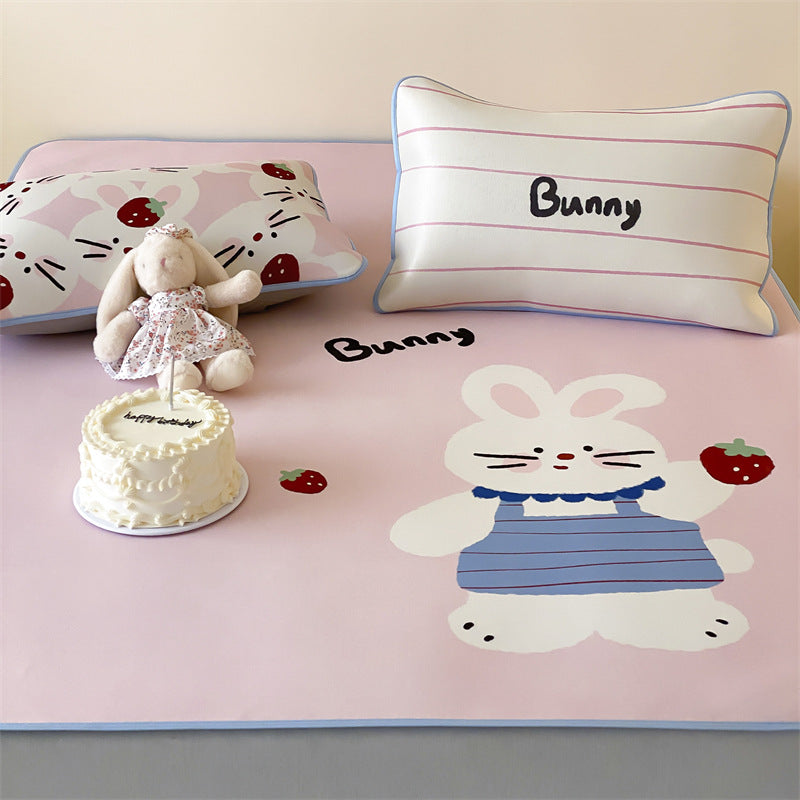 Children's mattress topper and fitted sheet set with non-slip corner fasteners and cute dog design