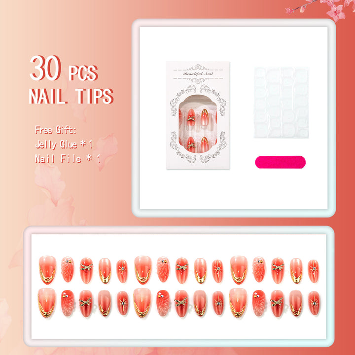 Artistic Gemstone-Embellished Press-On Nails