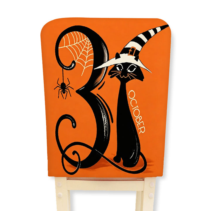 Stretch chair cover for dining chairs with Halloween witch print