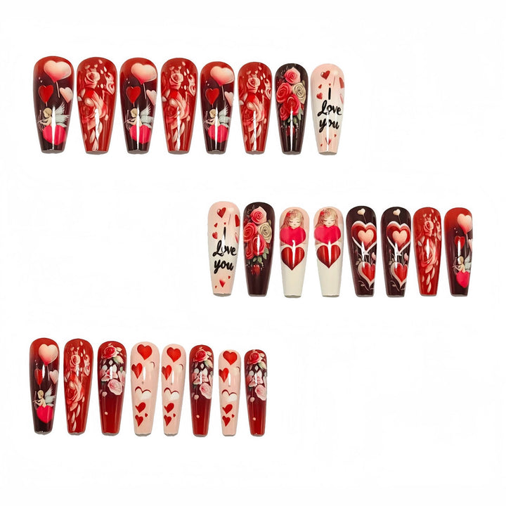 Artificial nails with loving heart and rose designs Kalsten