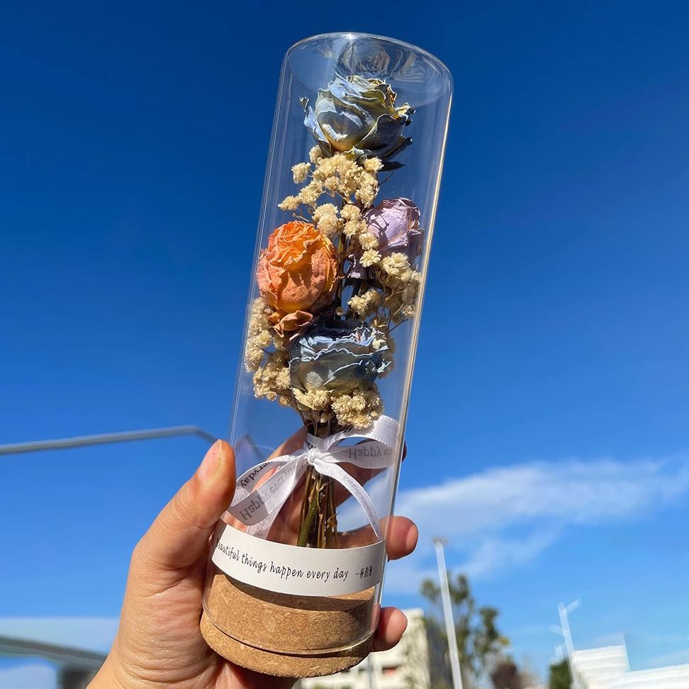 Preserved Flower Display in Elegant Glass Cylinder