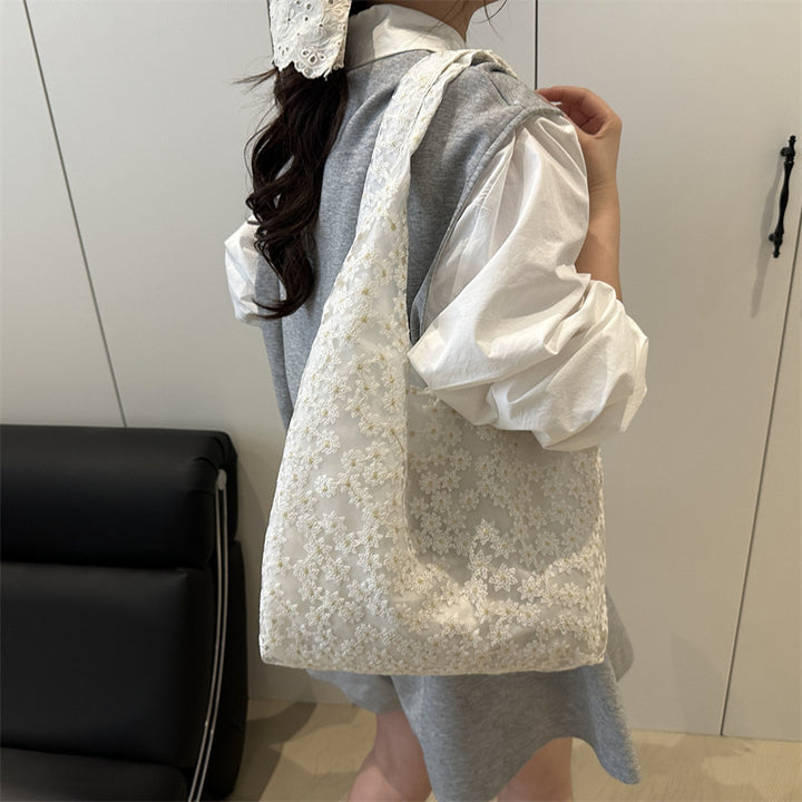 Elegant Floral Embroidered Grocery Tote Bag Kalsten