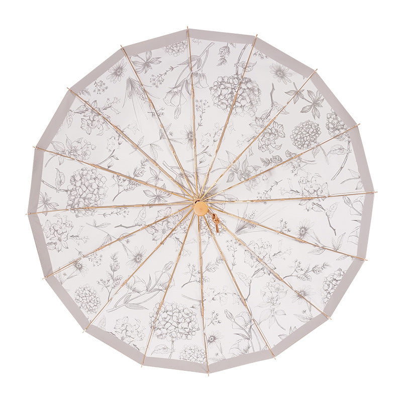 Ladies elegant and sturdy travel folding umbrella with ergonomic wooden handle Kalsten