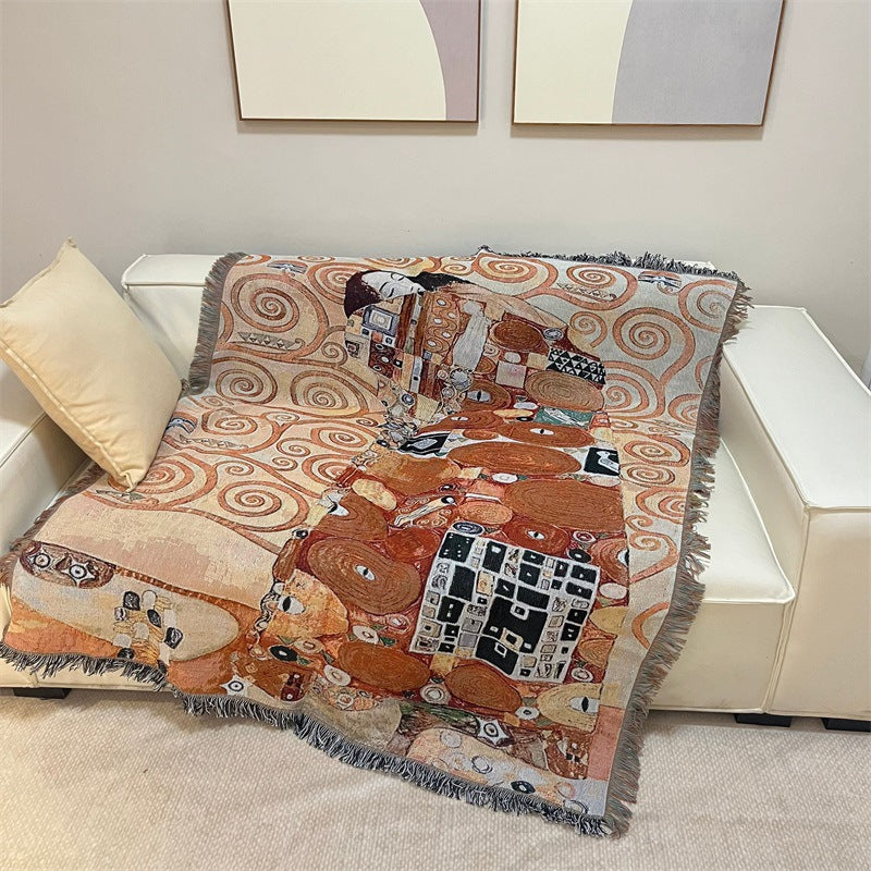 Artistic Fringed Tapestry Throw Blanket