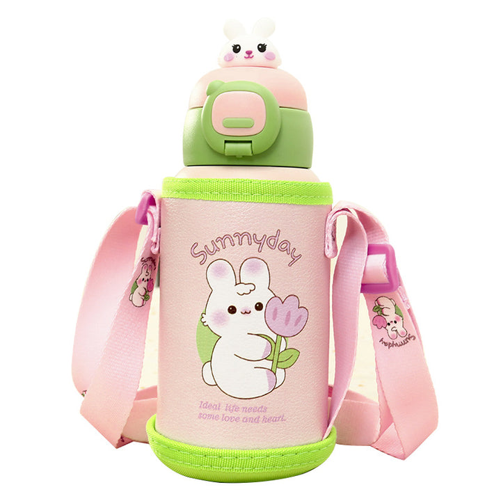 Ladies insulated bottle with integrated drinking mechanism and practical carrying strap Kalsten