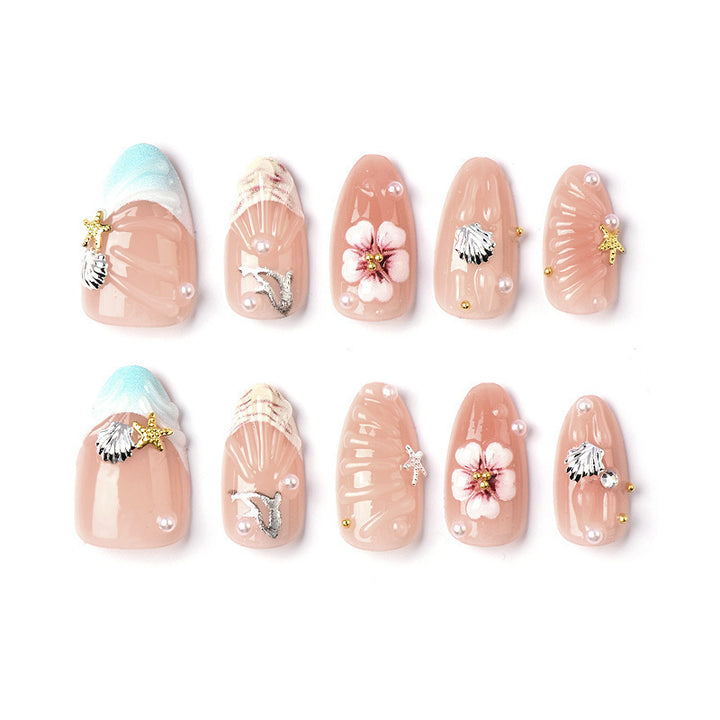 Acrylic nail set with filigree shell and flower decorations Kalsten