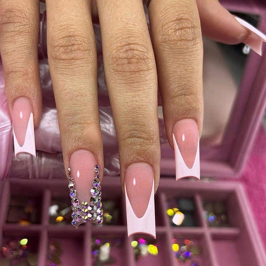Stylish nail extensions with glitter design Kalsten
