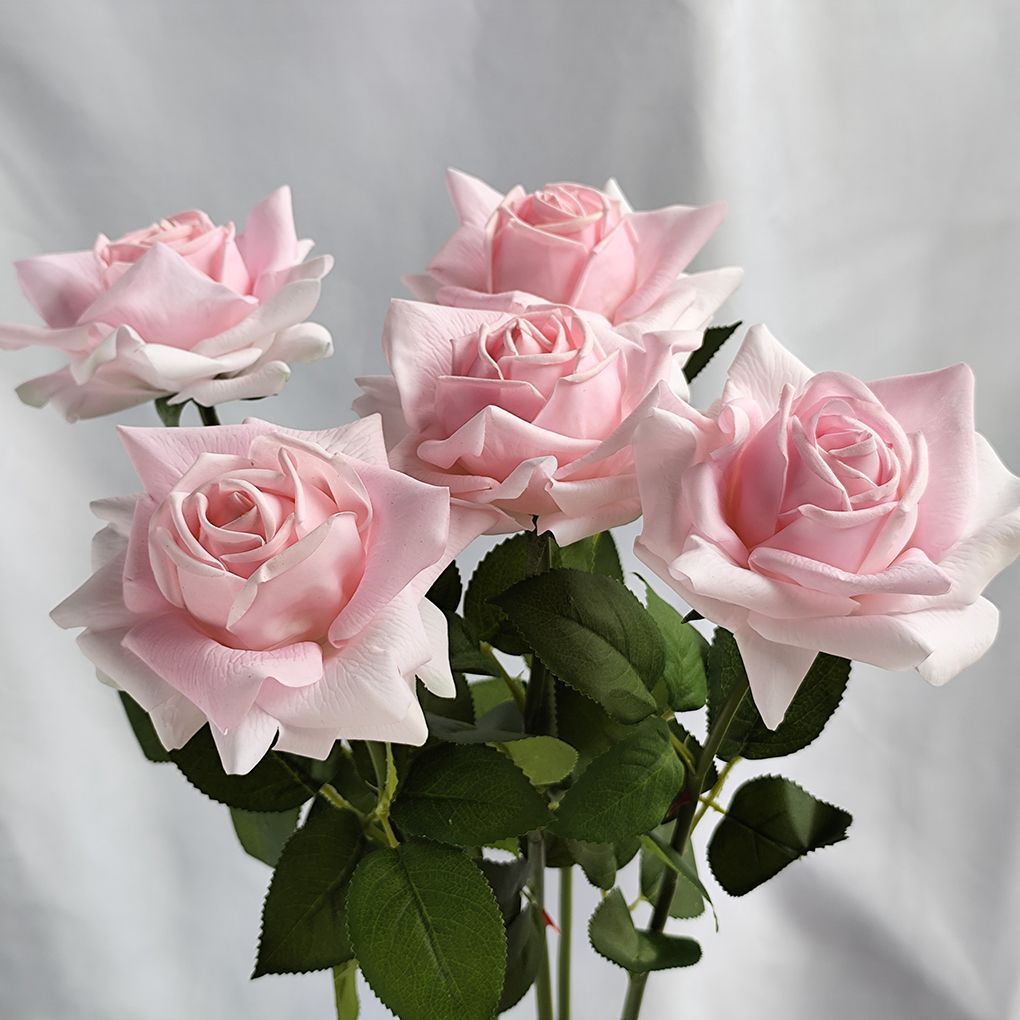 Lifelike Artificial Rose Stem with Green Foliage
