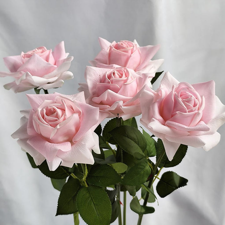 Lifelike Artificial Rose Stem with Green Foliage
