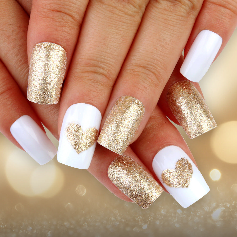 Elegant Glitter Heart Press-On Nails Kalsten