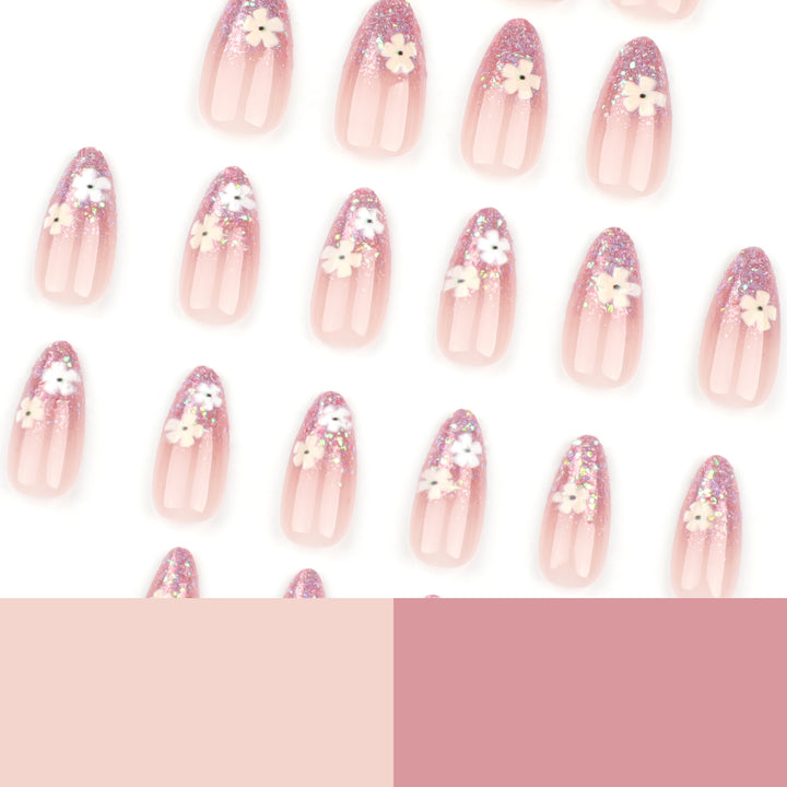 Glamorous nail extensions with glittering and floral design Kalsten