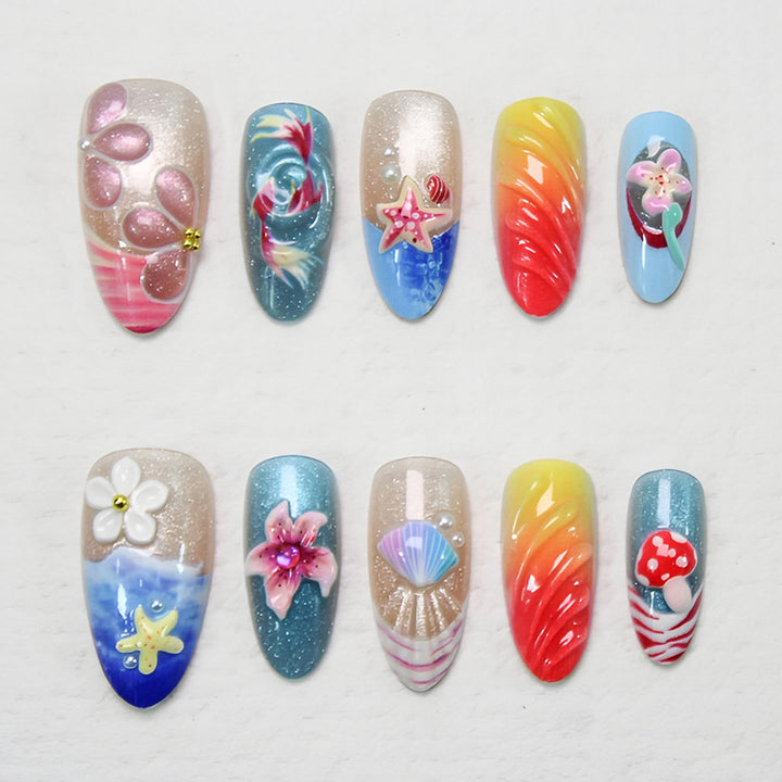 Artificial nail set with spooky clown motifs and extravagant accents Kalsten