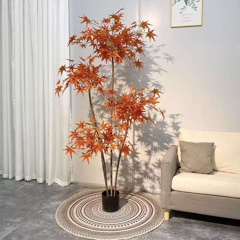 Lifelike Artificial Maple Tree with Decorative Basket