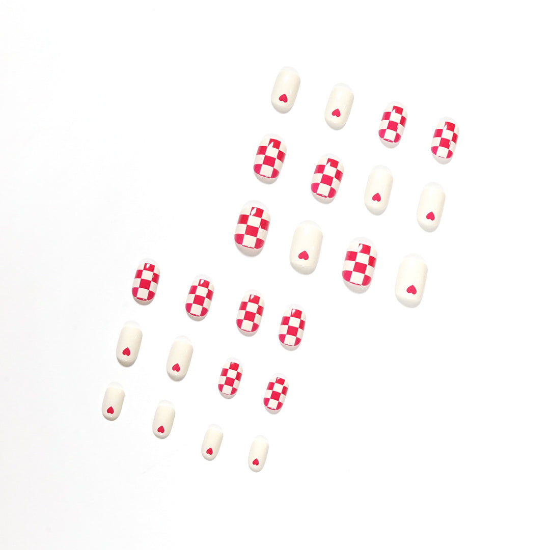 Trendy Nail Art with Heart and Checkered Patterns Kalsten
