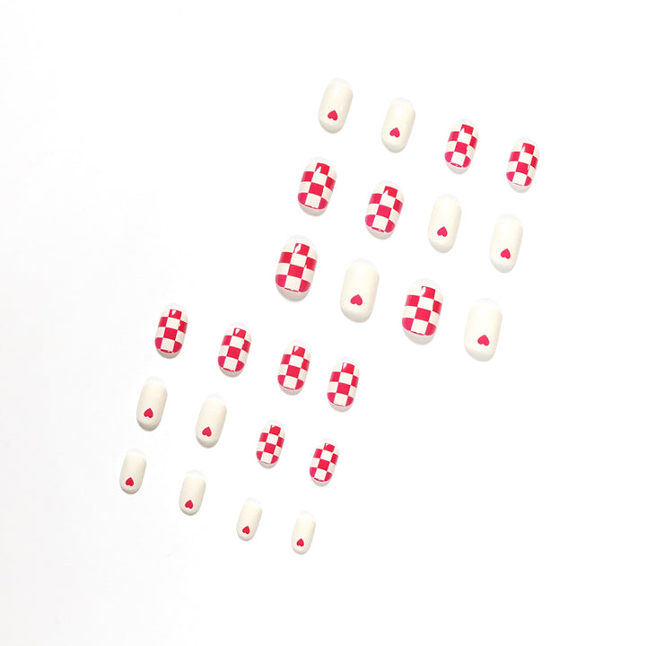 Trendy Nail Art with Heart and Checkered Patterns Kalsten