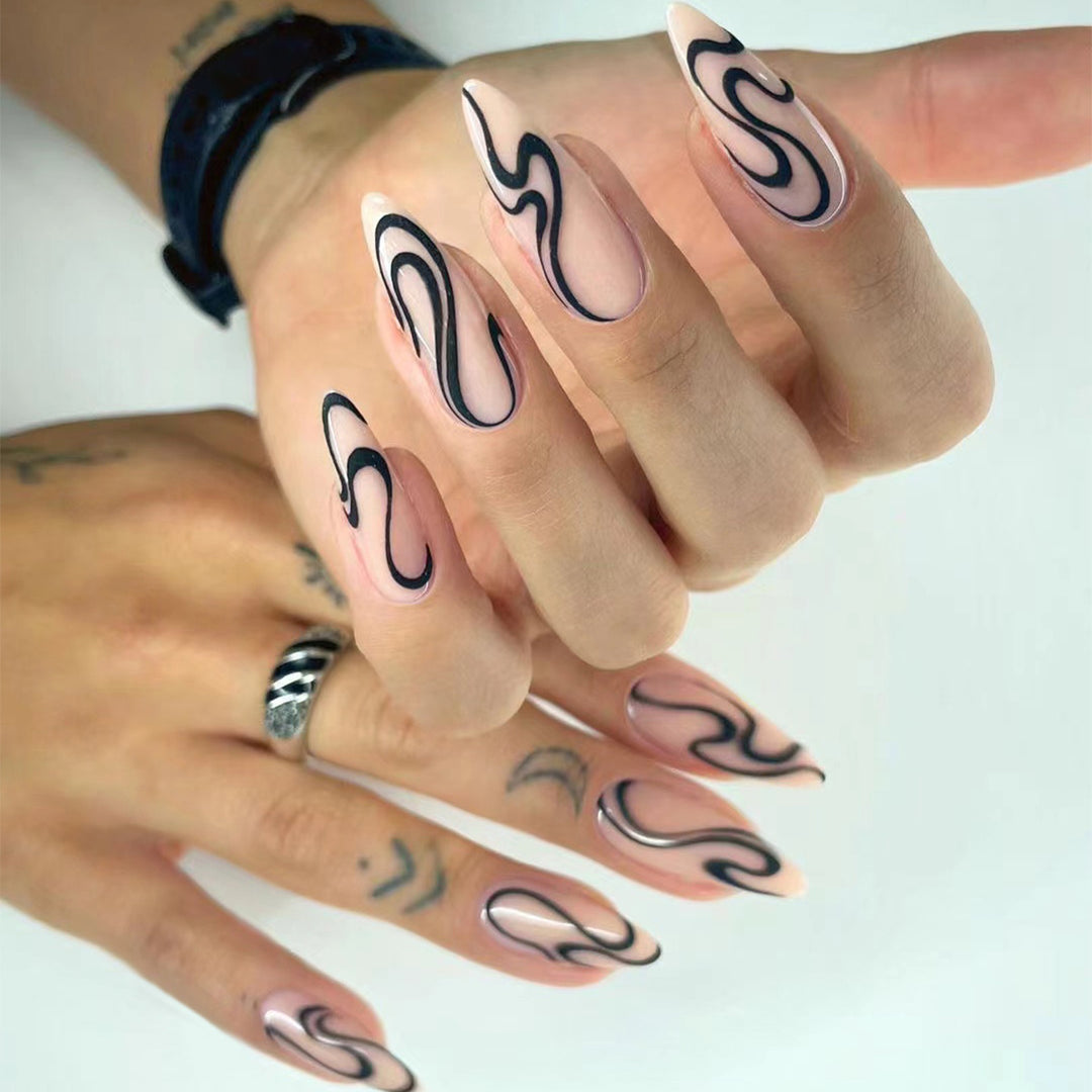 Artistic nail extensions with modern design and elegant lines Kalsten