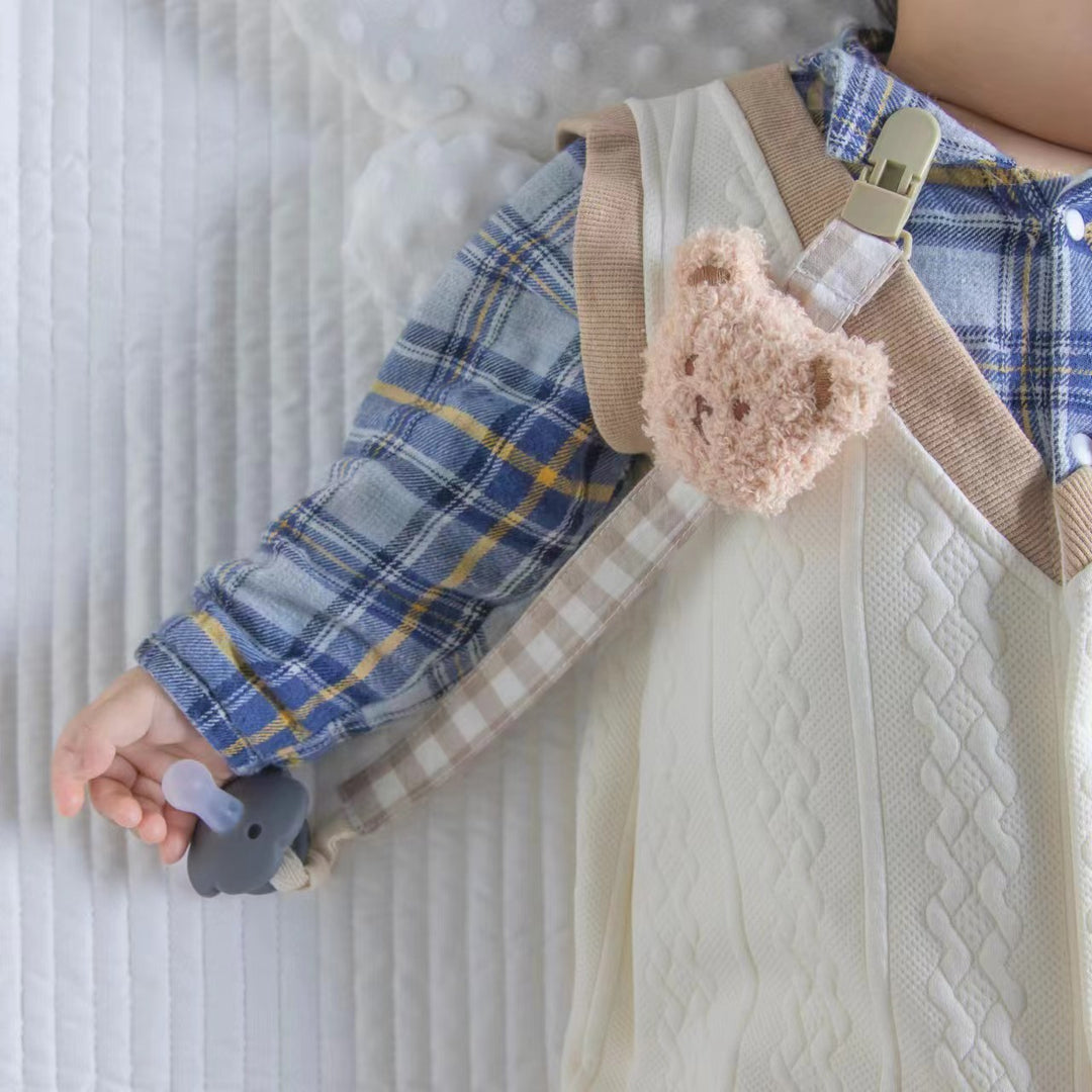 Floral Fabric Pacifier Clip with Gingham Cotton Strap