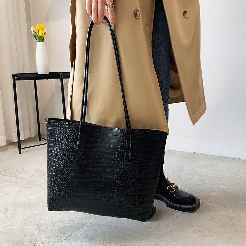 Crocodile-Embossed Tote Bag with Detachable Clutch Kalsten